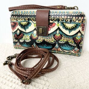 Sakroots Artist Circle Zip Around Crossbody Wristlet Wallet Detachable Strap